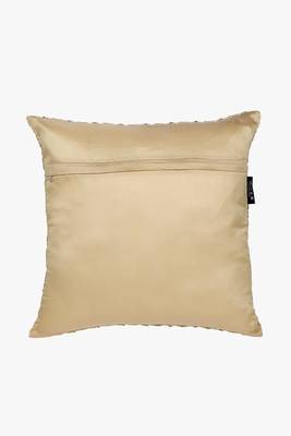 Mezposh beige & gold embroidered faux silk cushion cover (16"x16") 3