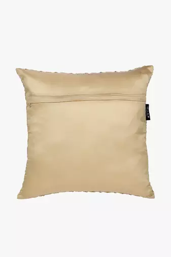 Mezposh beige & gold embroidered faux silk cushion cover (16"x16")