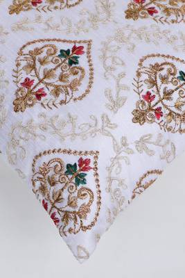 Mezposh white, gold & multi damask embroidered faux silk cushion cover (16"x16") 5