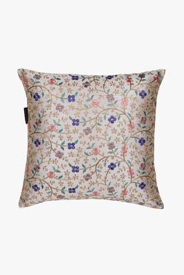 Mezposh cream & multi floral embroidered faux silk cushion cover (16"x16") 2
