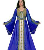 Royal-Blue & white color luxurious Handmade Moroccan Kaftan with hijab