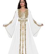 Off-White & white color luxurious Handmade Moroccan Kaftan with hijab