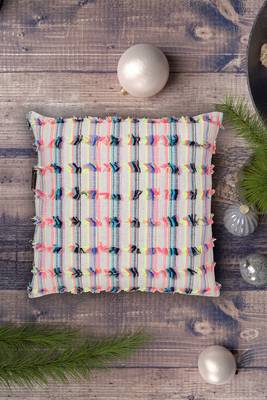 Mezposh cream & multi self design cotton acrylic jacquard cushion cover (16"x16") 1