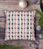 Mezposh cream & multi self design cotton acrylic jacquard cushion cover (16"x16")