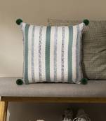 Mezposh natural & sage  striped cotton acrylic jacquard cushion cover (16"x16")