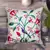 Mezposh natural, pink & green quirky embroidered cotton canvas cushion cover (16"x16")