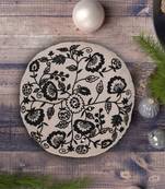 Mezposh beige & black floral embroidered chambray canvas cushion cover (16 inch dia)