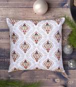 Mezposh white, gold & multi damask embroidered faux silk cushion cover (16"x16")