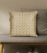 Mezposh beige & gold embroidered faux silk cushion cover (16"x16")