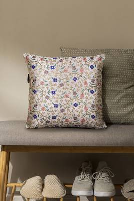 Mezposh cream & multi floral embroidered faux silk cushion cover (16"x16") 1