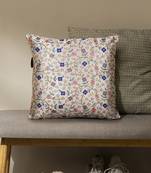 Mezposh cream & multi floral embroidered faux silk cushion cover (16"x16")