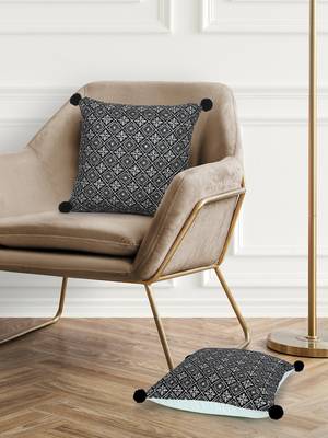 Mezposh black & multi harlequin embroidered velvet & faux silk cushion covers (16"x16") set of 2 1