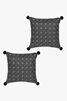 Mezposh black & multi harlequin embroidered velvet & faux silk cushion covers (16"x16") set of 2 2