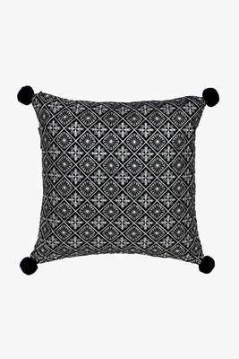 Mezposh black & multi harlequin embroidered velvet & faux silk cushion covers (16"x16") set of 2 3