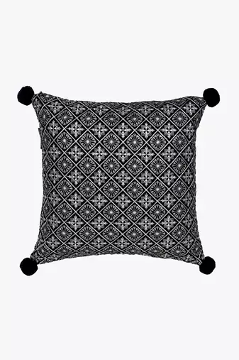 Mezposh black & multi harlequin embroidered velvet & faux silk cushion covers (16"x16") set of 2