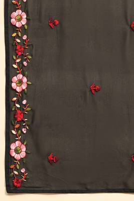Trendmalls  Georgette Long Stitch Floral Embroidery Salwar Suit Set Kurta Sharara with Dupatta 11