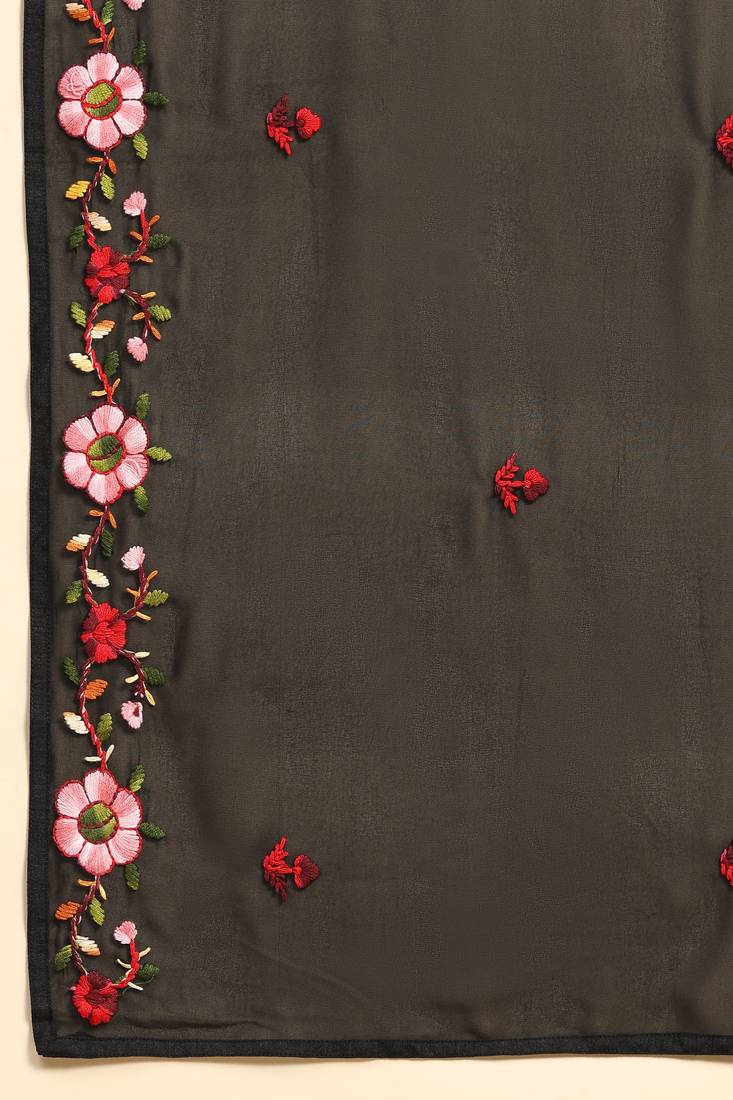 Trendmalls  Georgette Long Stitch Floral Embroidery Salwar Suit Set Kurta Sharara with Dupatta