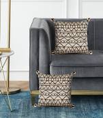 Mezposh cream & gold geometric cotton acrylic jacquard cushion covers (16"x16") set of 2