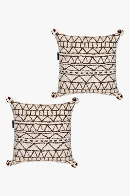 Mezposh cream & gold geometric cotton acrylic jacquard cushion covers (16"x16") set of 2 2