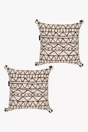 Mezposh cream & gold geometric cotton acrylic jacquard cushion covers (16"x16") set of 2