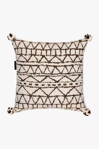 Mezposh cream & gold geometric cotton acrylic jacquard cushion cover (16"x16")