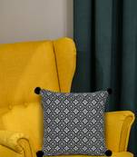 Mezposh black & multi harlequin embroidered velvet & faux silk cushion cover (16"x16")