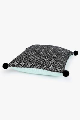 Mezposh black & multi harlequin embroidered velvet & faux silk cushion cover (16"x16") 4