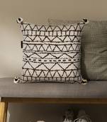 Mezposh cream & gold geometric cotton acrylic jacquard cushion cover (16"x16")