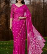 Women's pink color bandhani chiffon saree with blouse