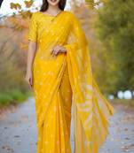 Women's yellow color bandhani chiffon saree with blouse