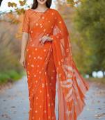 Women's orange color bandhani chiffon saree with blouse