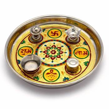 Meenakari Work Shubh Laabh Decorative Pooja Thali Deepawali Gift 364 1