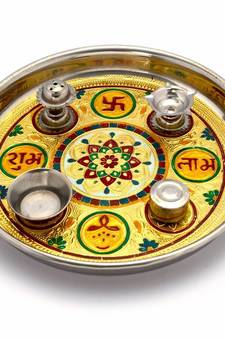 Meenakari Work Shubh Laabh Decorative Pooja Thali Deepawali Gift 364