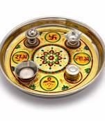 Meenakari Work Shubh Laabh Decorative Pooja Thali Deepawali Gift 364