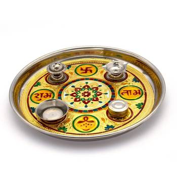 Meenakari Work Shubh Laabh Decorative Pooja Thali Deepawali Gift 364 2