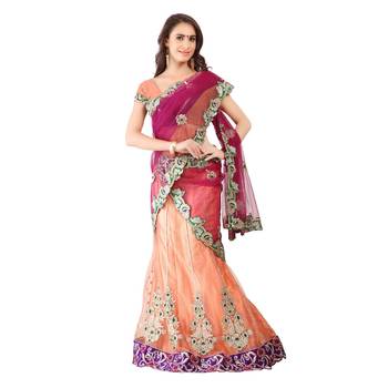   Orange Embroidered Net Saree With Blouse 1