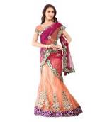   Orange Embroidered Net Saree With Blouse