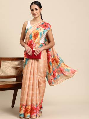 Women'S Cotton Silk Floral Print Saree 1