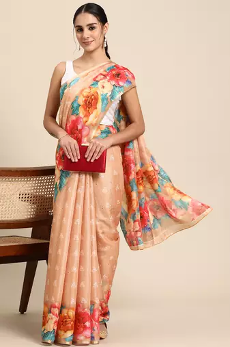 Women'S Cotton Silk Floral Print Saree
