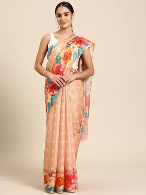 Women'S Cotton Silk Floral Print Saree 2