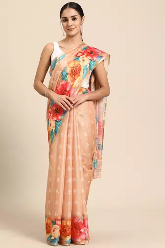 Women'S Cotton Silk Floral Print Saree
