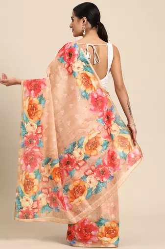Women'S Cotton Silk Floral Print Saree