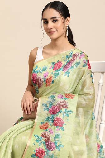 Women'S Cotton Silk Floral Print Saree