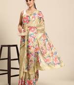 Women'S Cotton Silk Floral Print Saree