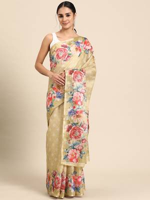 Women'S Cotton Silk Floral Print Saree 2