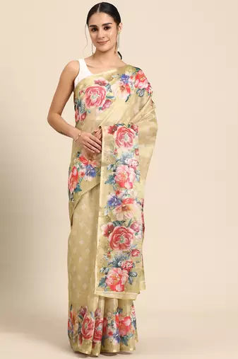 Women'S Cotton Silk Floral Print Saree