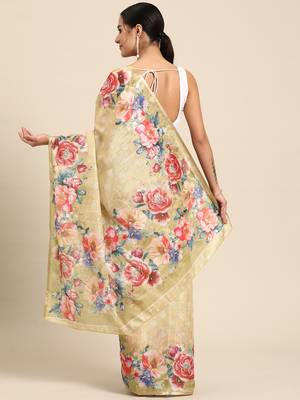 Women'S Cotton Silk Floral Print Saree 3