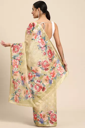 Women'S Cotton Silk Floral Print Saree