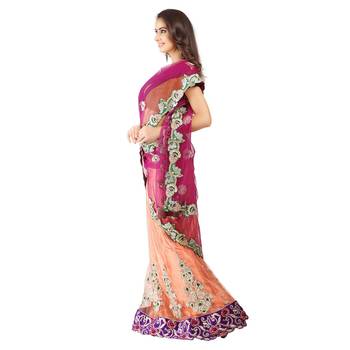   Orange Embroidered Net Saree With Blouse 2