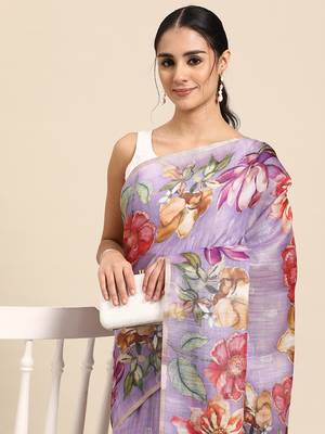 Women'S Cotton Silk Floral Print Saree 1